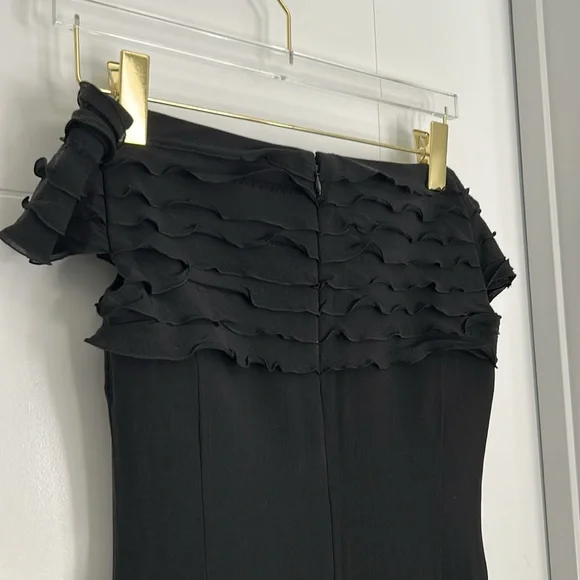 AKRIS 100% Silk Black Off-Shoulder MIDI Dress - Picture 7 of 11